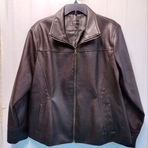 Colebrook Women's Brown Faux Leather Full Zip Studded Jacket 18 - 20